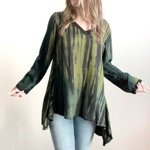 IGUANA green and black long sleeve 100% Rayon V Neck Blouse top size XS